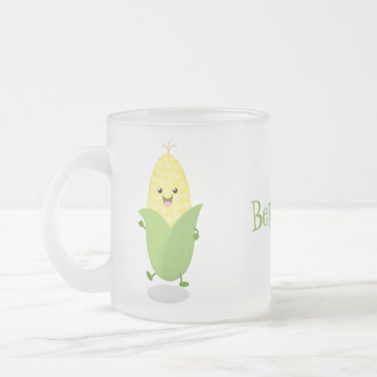 Cute happy corn cartoon illustratie matglas koffiemok (Links)