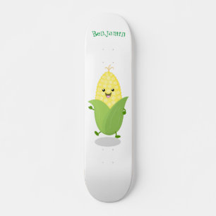 Cute happy corn cartoon illustratie persoonlijk skateboard