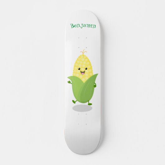 Cute happy corn cartoon illustratie persoonlijk skateboard (Voorkant)