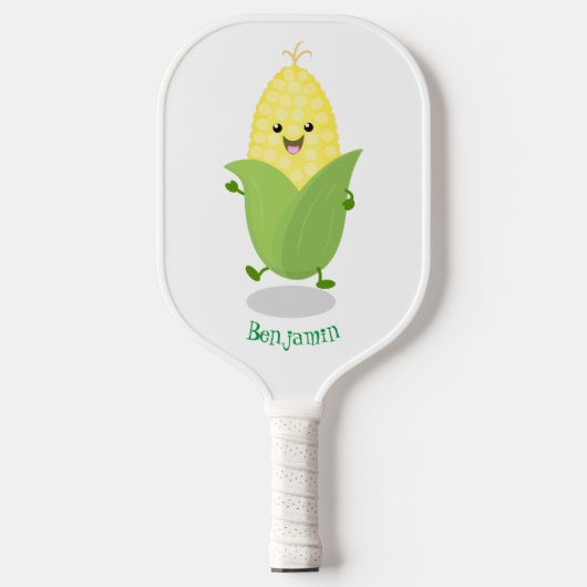 Cute happy corn cartoon illustratie pickleball paddle (Voorkant)