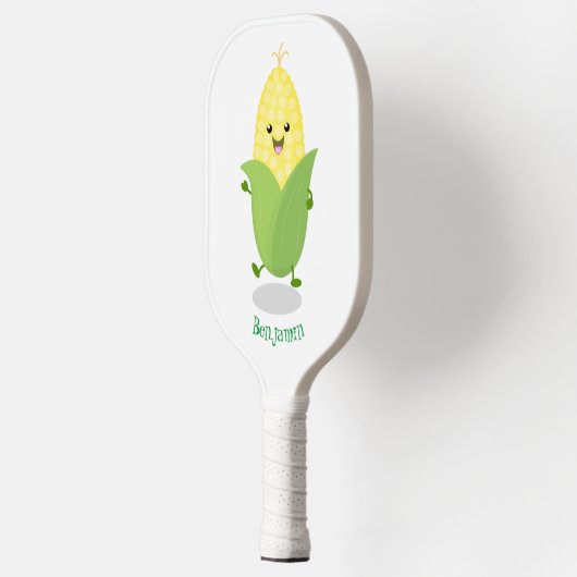 Cute happy corn cartoon illustratie pickleball paddle (Links)