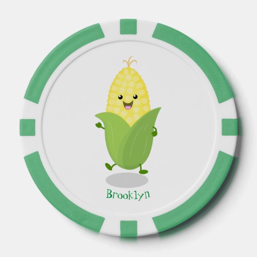 Cute happy corn cartoon illustratie poker chips (Voorkant)