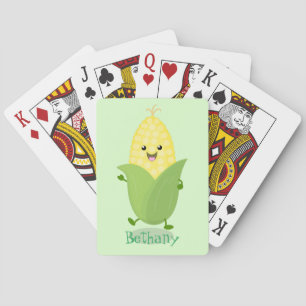 Cute happy corn cartoon illustratie pokerkaarten