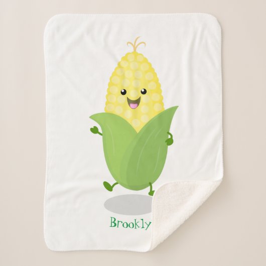 Cute happy corn cartoon illustratie sherpa deken (Voorkant)