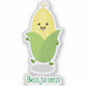 Cute happy corn cartoon illustratie sticker (Voorkant)