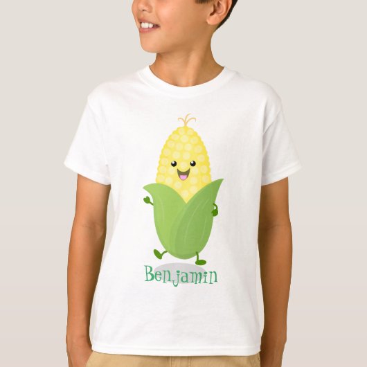 Cute happy corn cartoon illustratie t-shirt (Voorkant)