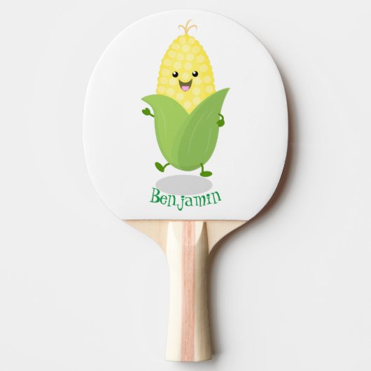 Cute happy corn cartoon illustratie tafeltennisbatje (Voorkant)