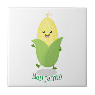 Cute happy corn cartoon illustratie tegeltje