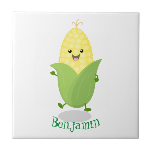 Cute happy corn cartoon illustratie tegeltje (Voorkant)