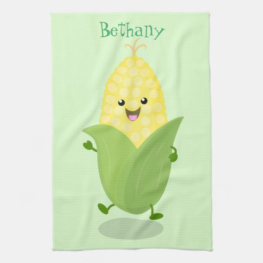 Cute happy corn cartoon illustratie theedoek (Verticaal)
