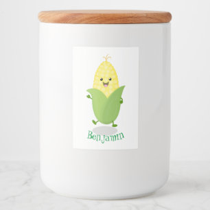 Cute happy corn cartoon illustratie voedselcontainer etiket