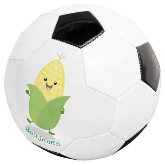 Cute happy corn cartoon illustratie voetbal (Drie kwart)
