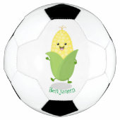 Cute happy corn cartoon illustratie voetbal (Voorkant)
