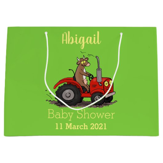 Cute happy cow driving a red tractor cartoon groot cadeauzakje (Voorkant)