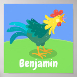 Cute happy crowing cartoon illustration poster