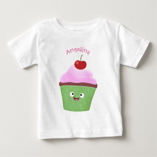 Cute happy cupcake cartoon-illustratie (Voorkant)