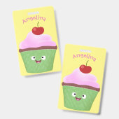 Cute happy cupcake cartoon illustratie badge (Voor- en achterkant)