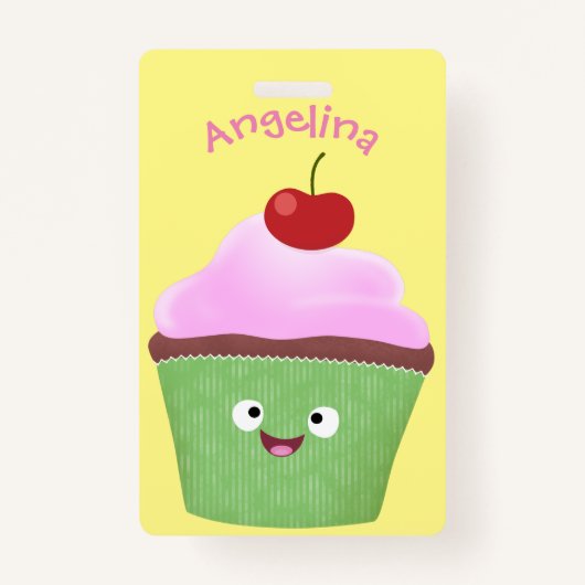 Cute happy cupcake cartoon-illustratie badge (Voorkant)