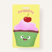 Cute happy cupcake cartoon-illustratie badge (Achterkant)