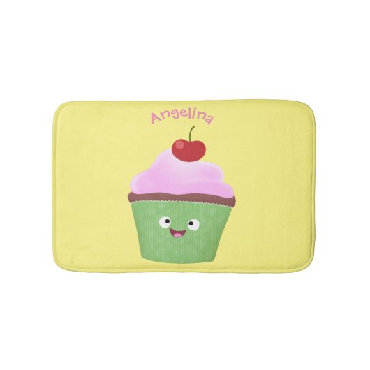 Cute happy cupcake cartoon-illustratie badmat (Voorkant)