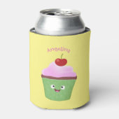 Cute happy cupcake cartoon-illustratie blikjeskoeler (Blikje Voorkant)