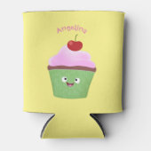 Cute happy cupcake cartoon-illustratie blikjeskoeler (Voorkant)