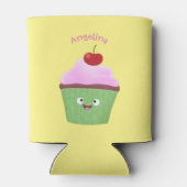 Cute happy cupcake cartoon-illustratie blikjeskoeler (Achterkant)