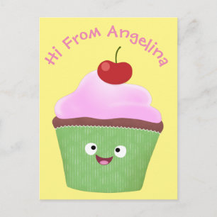 Cute happy cupcake cartoon-illustratie briefkaart