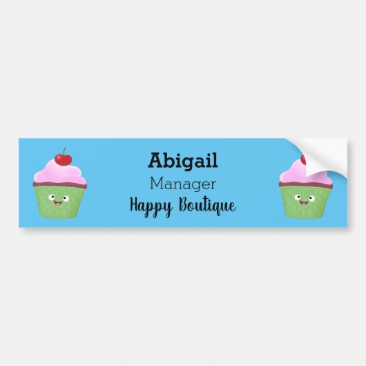 Cute happy cupcake cartoon-illustratie bumpersticker (Voorkant)