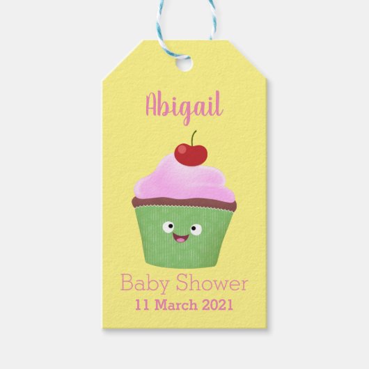 Cute happy cupcake cartoon-illustratie cadeaulabel (Voorkant)