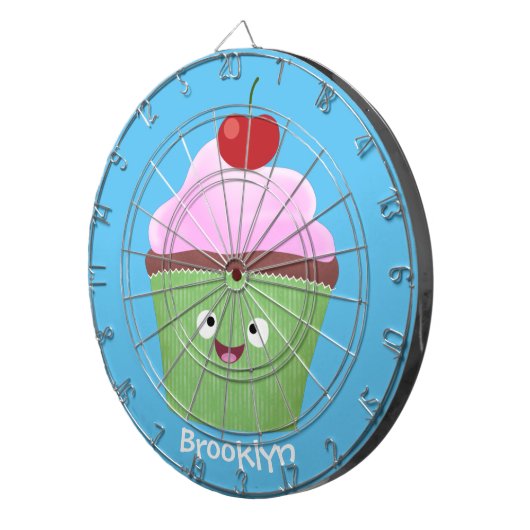 Cute happy cupcake cartoon-illustratie dartbord (Voorkant Rechts)