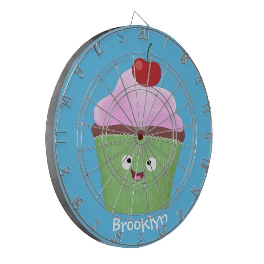Cute happy cupcake cartoon-illustratie dartbord (Voorkant Links)