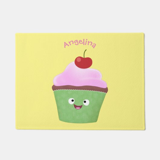 Cute happy cupcake cartoon-illustratie deurmat (Voorkant)