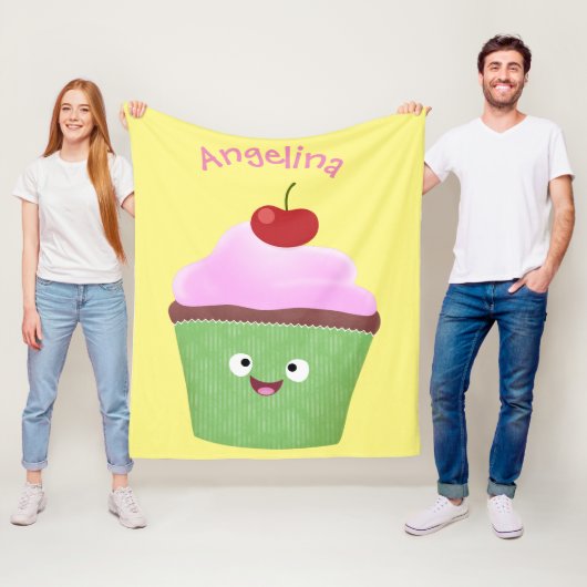Cute happy cupcake cartoon-illustratie fleece deken (In situ)