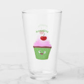 Cute happy cupcake cartoon-illustratie glas (Voorkant)