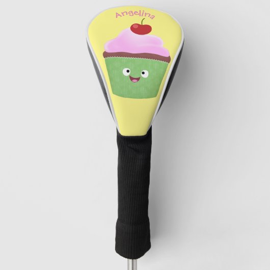 Cute happy cupcake cartoon-illustratie golfheadcover (Voorkant)