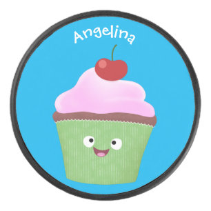 Cute happy cupcake cartoon-illustratie hockey puck