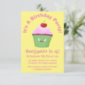 Cute happy cupcake cartoon-illustratie kaart (Staand voorkant)