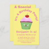 Cute happy cupcake cartoon-illustratie kaart (Voorkant / Achterkant)