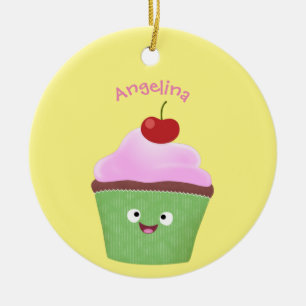 Cute happy cupcake cartoon-illustratie keramisch ornament