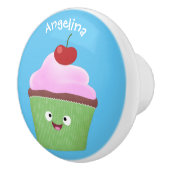 Cute happy cupcake cartoon-illustratie keramische knop (Rechts)