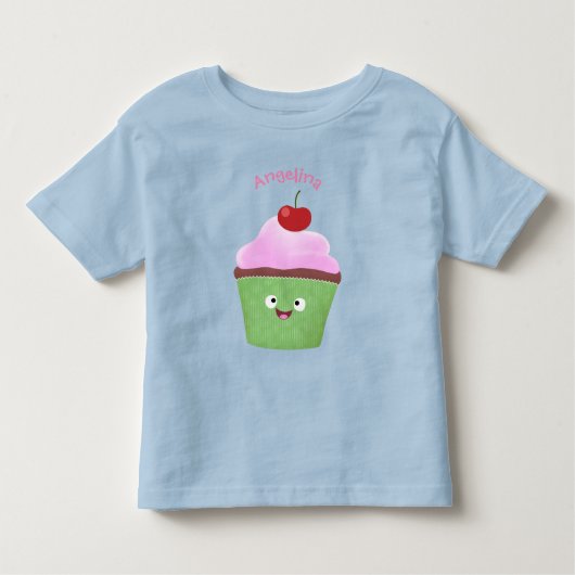 Cute happy cupcake cartoon-illustratie kinder shirts (Voorkant)