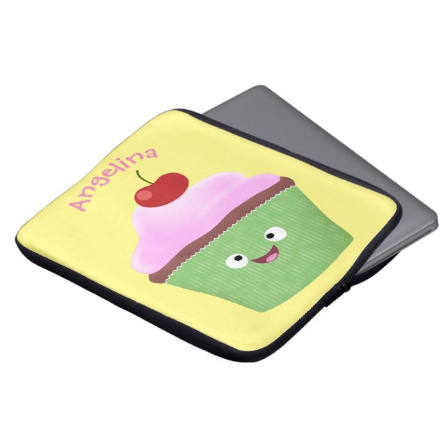 Cute happy cupcake cartoon-illustratie laptop sleeve (Voorkant top)