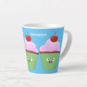Cute happy cupcake cartoon-illustratie latte mok (Rechterhoek)