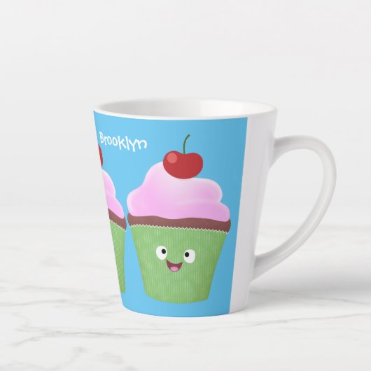 Cute happy cupcake cartoon-illustratie latte mok (Rechts)