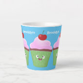 Cute happy cupcake cartoon-illustratie latte mok (Voorkant)