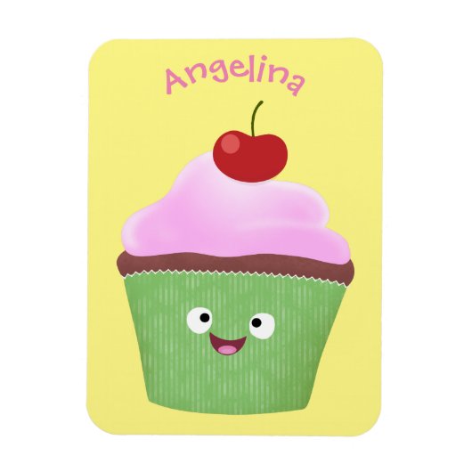 Cute happy cupcake cartoon-illustratie magneet (Verticaal)