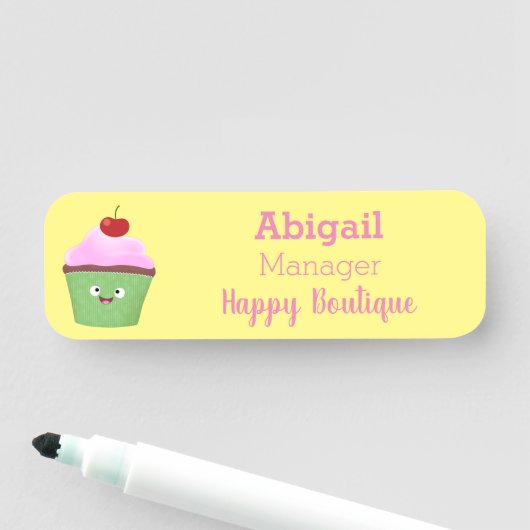 Cute happy cupcake cartoon-illustratie naamplaatje (In situ)