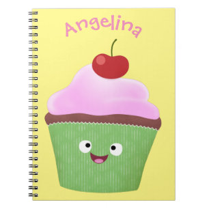 Cute happy cupcake cartoon-illustratie notitieboek