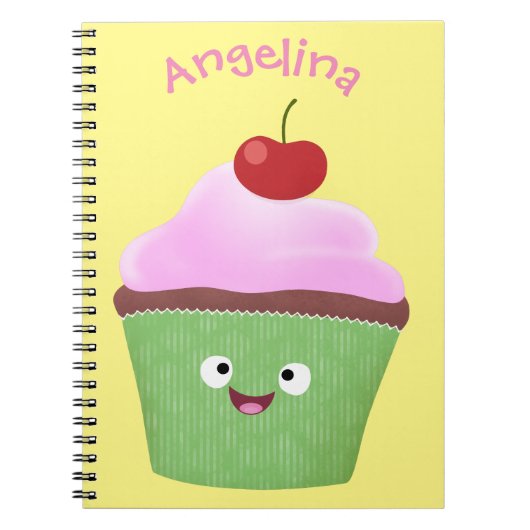Cute happy cupcake cartoon-illustratie notitieboek (Voorkant)